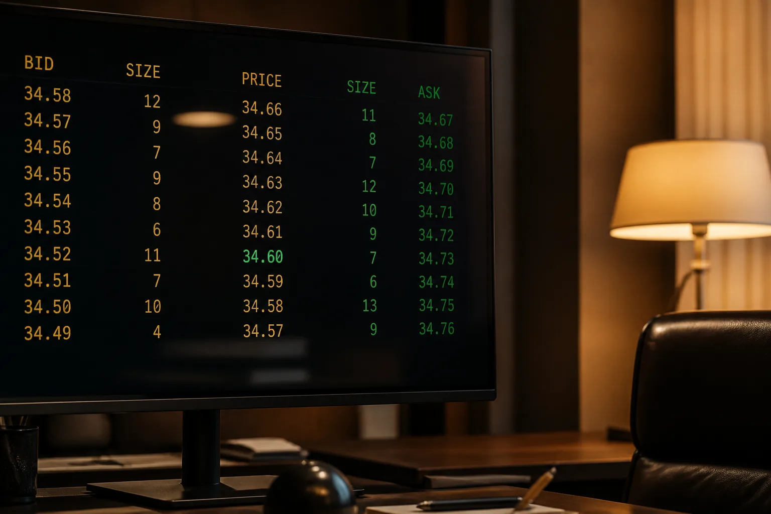 Monitor showing a bid and ask ladder