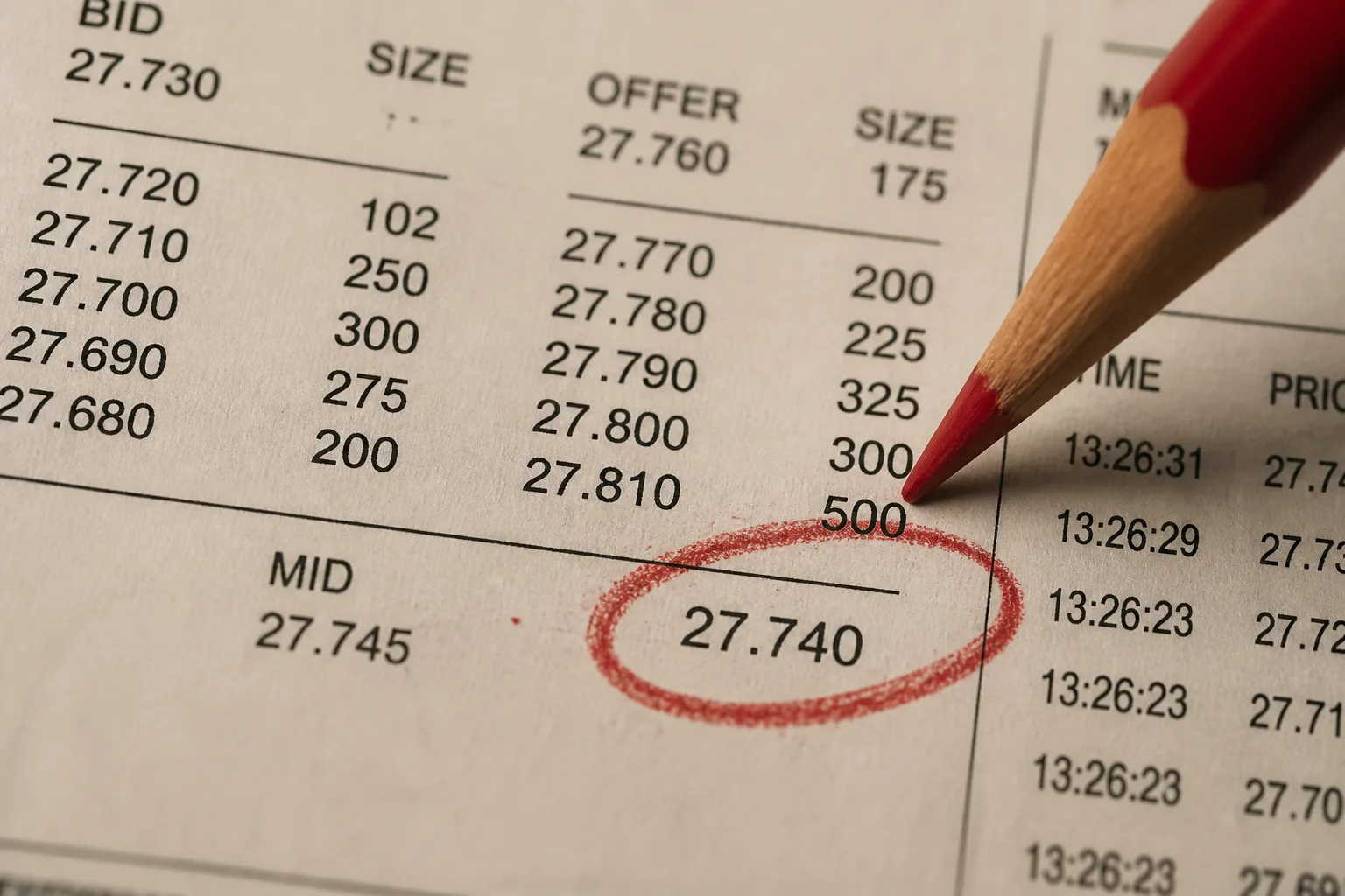 Pencil circling a bid on a printed quote sheet