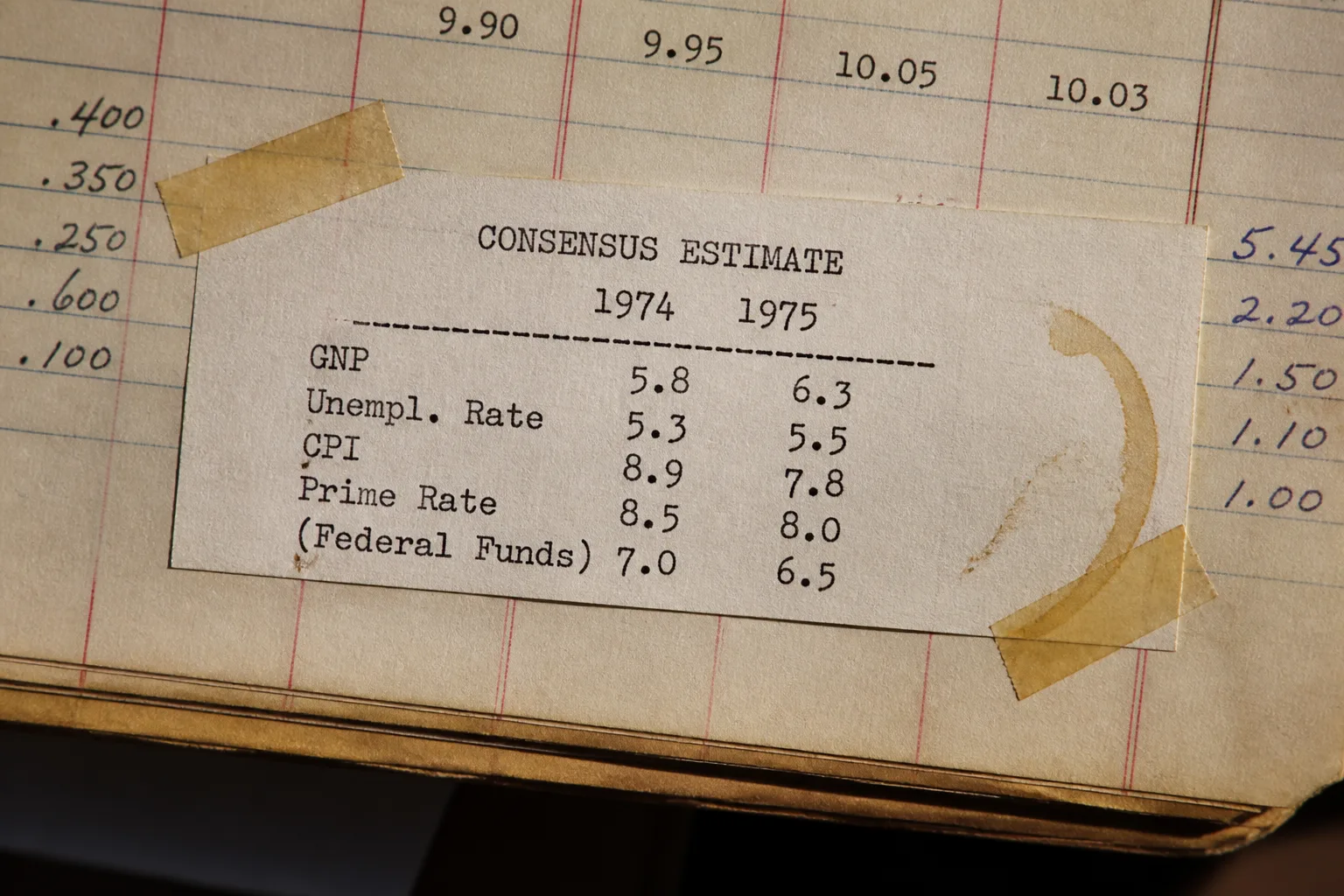 Typewritten consensus strip taped to a ledger