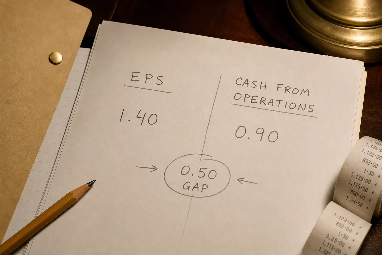 Worksheet with an EPS column next to a cash-from-operations column