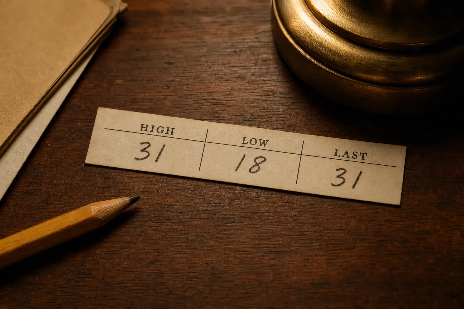 Printed high-low strip for a single name on a wooden desk