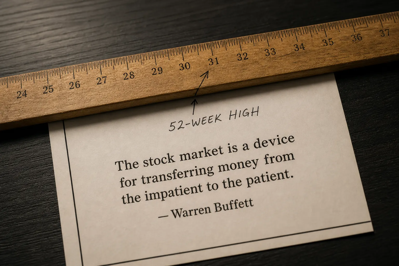 Wooden ruler laid across a quote sheet at the 52-week high