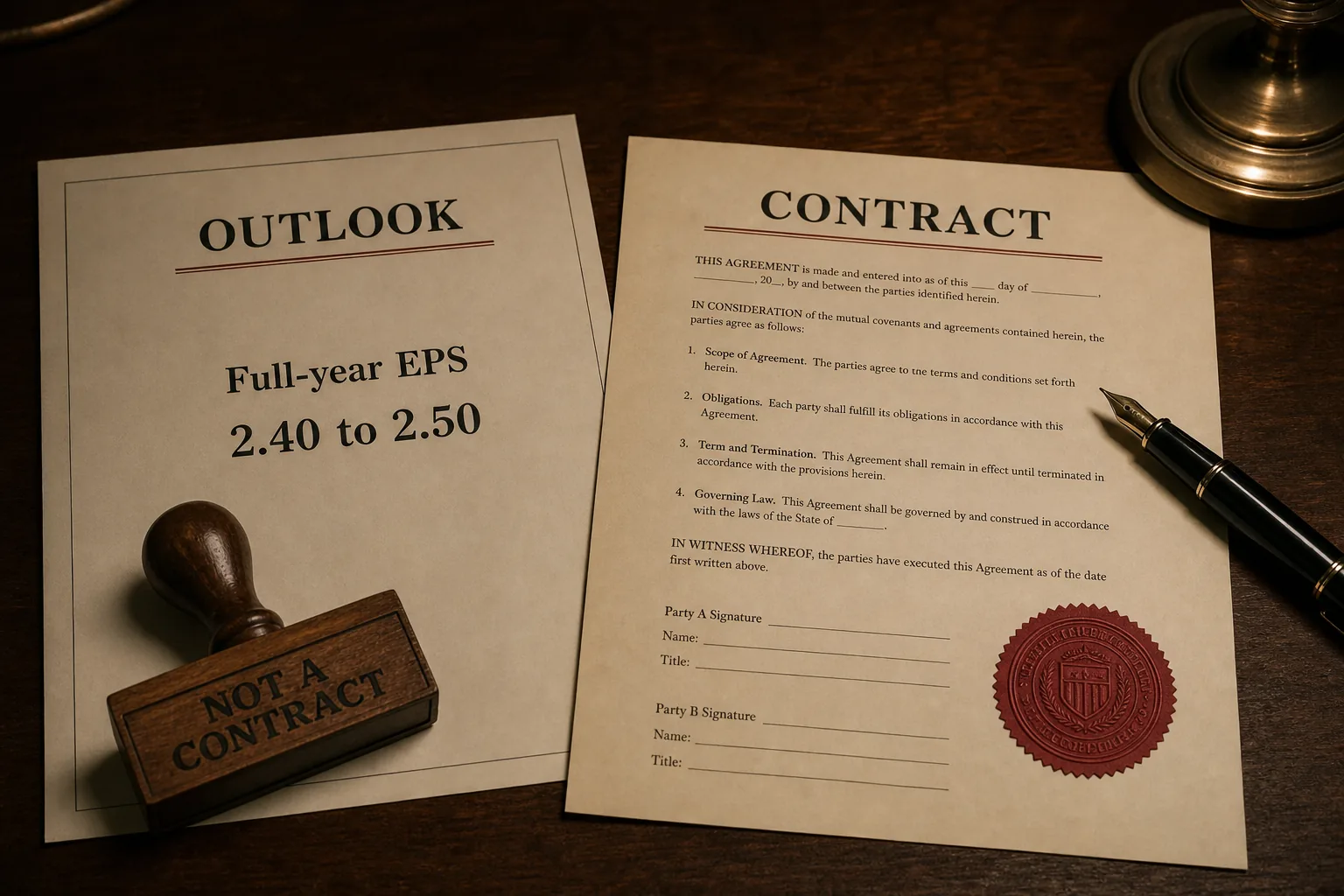 Outlook sheet beside a formal contract with signature lines