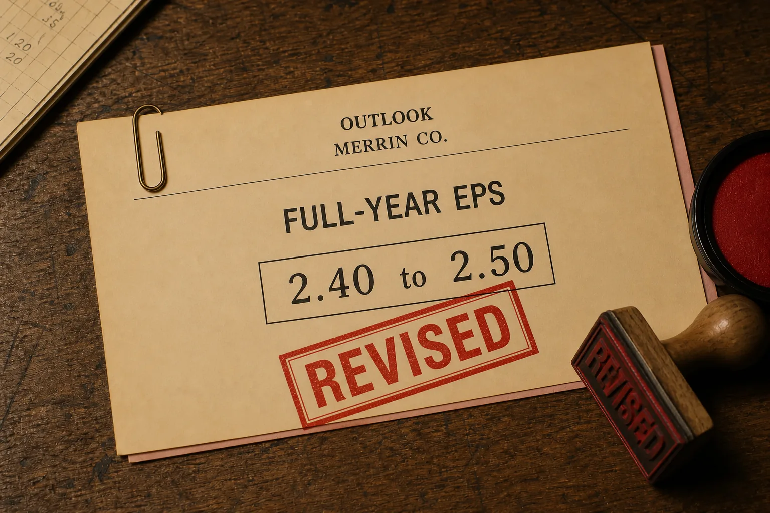 Outlook card stamped REVISED across a full-year EPS range