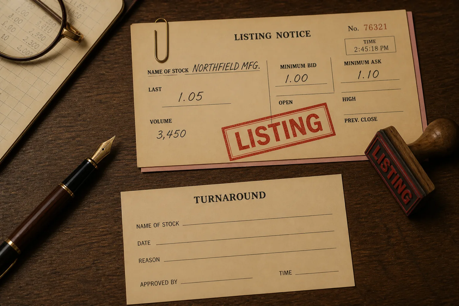 Listing notice with a minimum bid next to a blank unused turnaround card