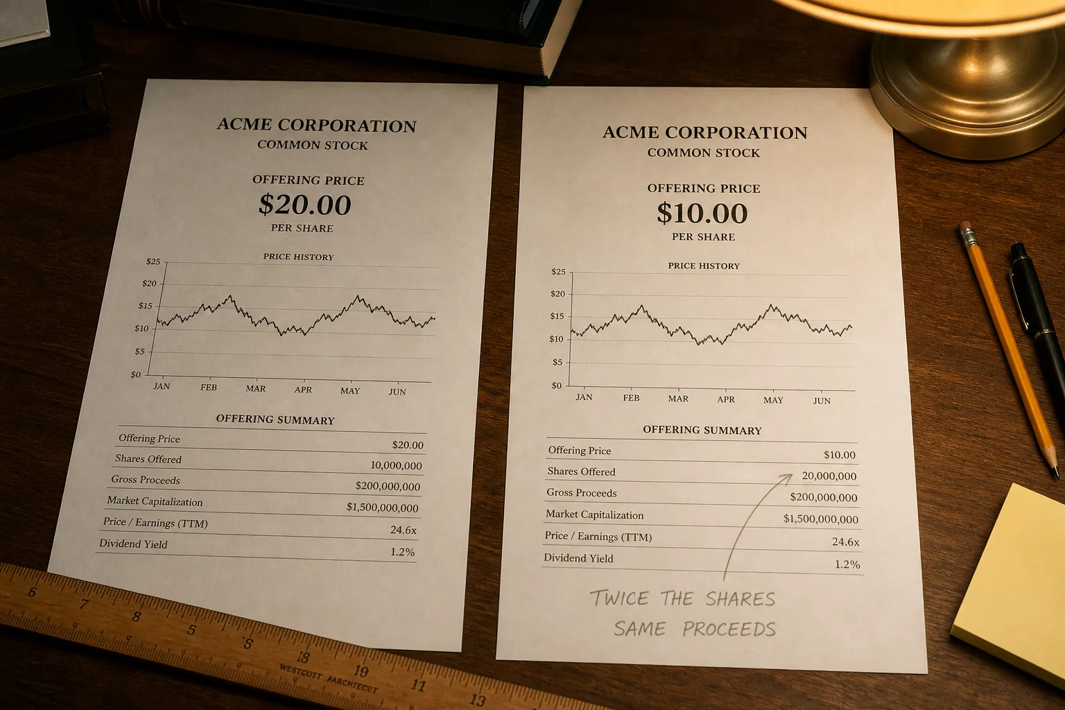 Two printed price charts with a halved scale