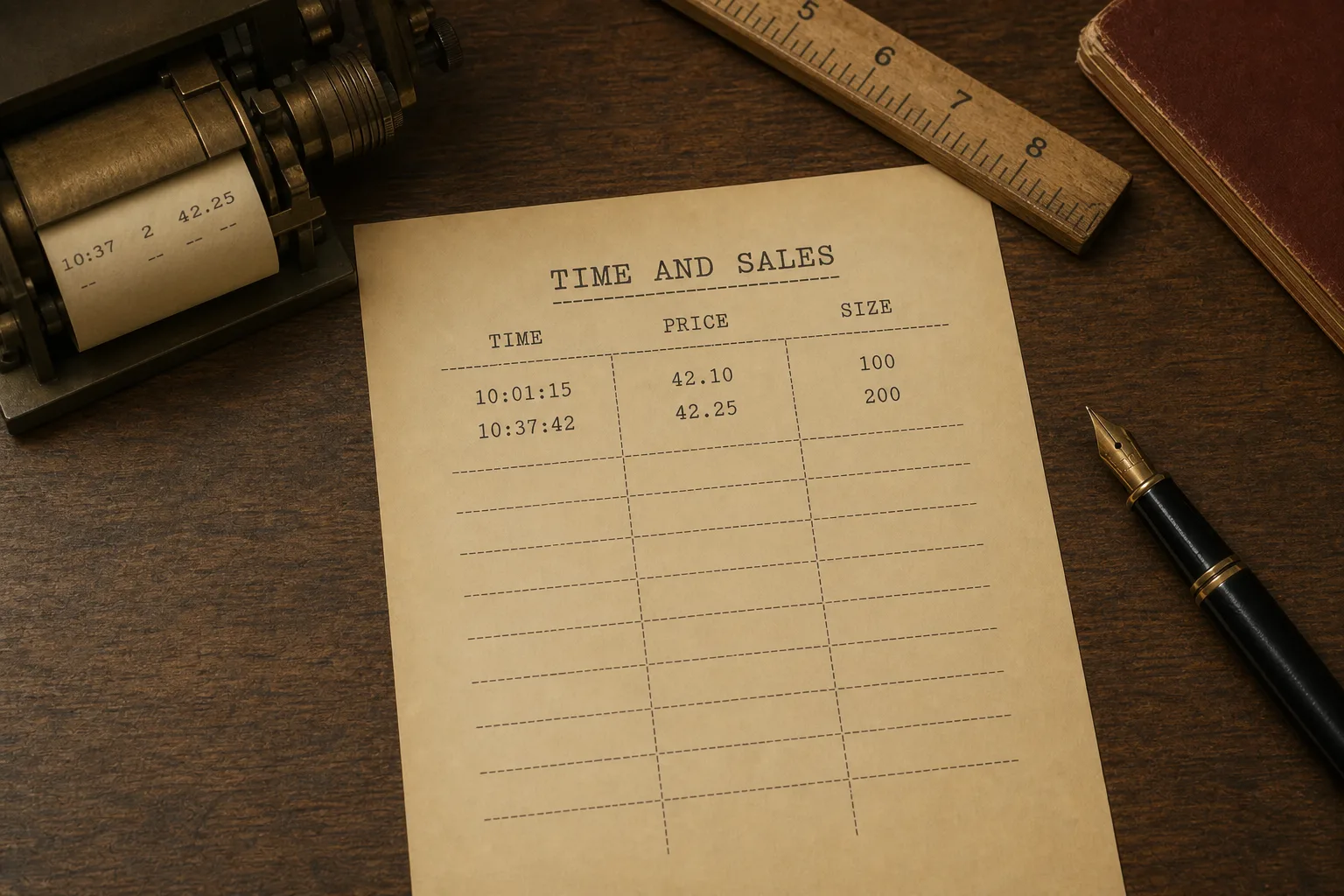 Sparse time-and-sales blotter with only two prints